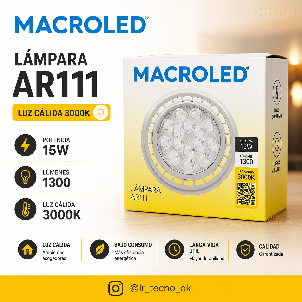 LAMPARA AR111 15 W LUZ CALIDA